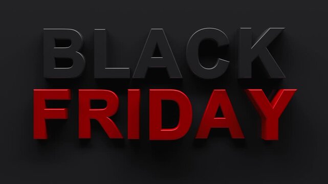 Black Friday text with dark shadows popping out of dark background. 3d render of pop out Black Friday text. Dark shadowy Black Friday sales, selling merchandise, or advertisement for the holiday.