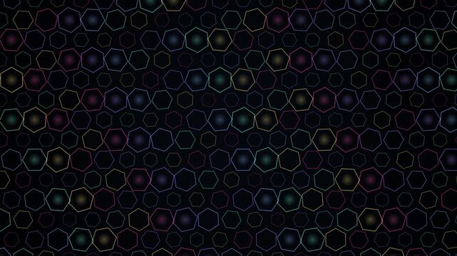 Dark hexagonal pattern with colorful glowing outlines