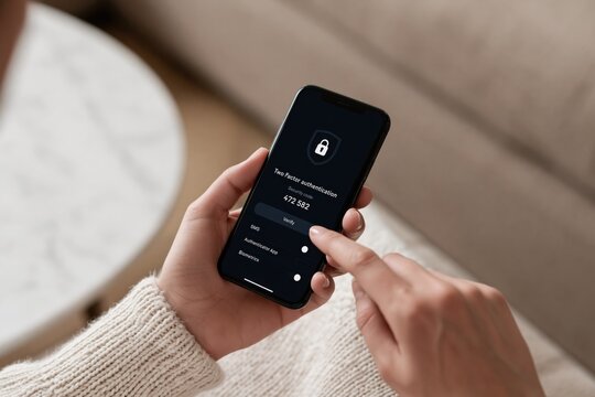 Security and privacy settings on a smartphone screen held by a user for digital authentication and mobile access