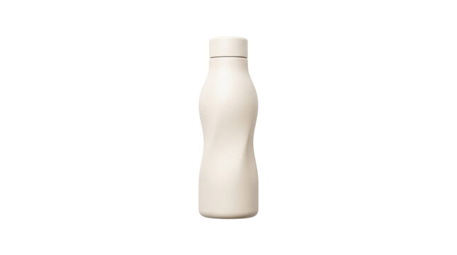 Minimalist beige water bottle mockup, reusable stainless steel flask isolated on white background, eco friendly tumbler