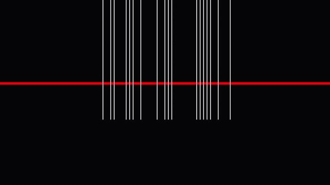 Red laser scanning white barcode lines on black background creating modern and minimalist security style
