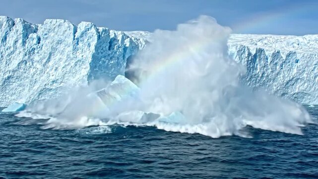 Glacier Ice Calving Collapsing Into Sea Water Climate Emergency