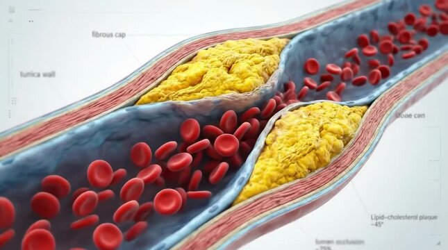Cholesterol plaque buildup inside a human artery