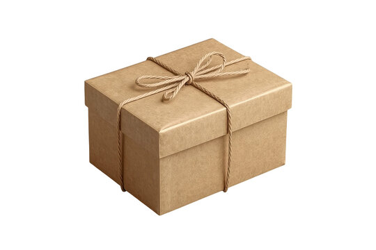 Graceful brown parcel wrapped with twine presented as an isolated element
