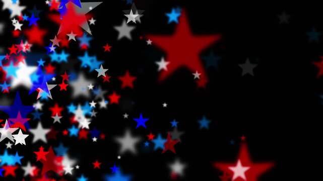 Confetti stars in America's Independence Day colors red white and blue. USA backgrounds with star shapes for American celebrations 4th of July, Memorial Day Veteran's Day or patriotic US holidays.