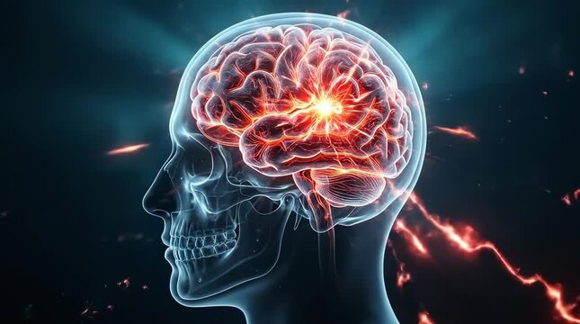 Red energy burst inside human brain