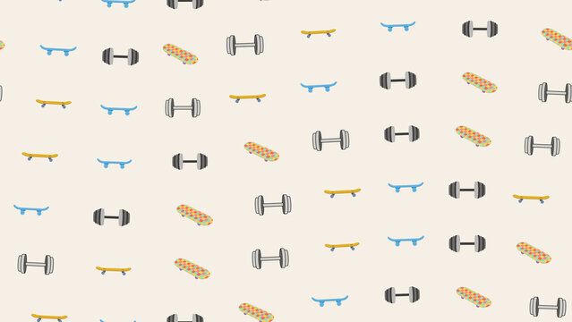 Dumbbells and Skateboards Pattern