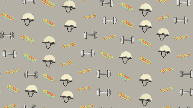 Skateboards, Helmets, and Dumbbells Pattern