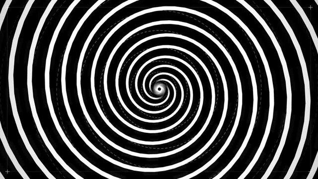 Hypnotic black and white spiral background with a swirling optical illusion effect creating a deep visual vortex pattern