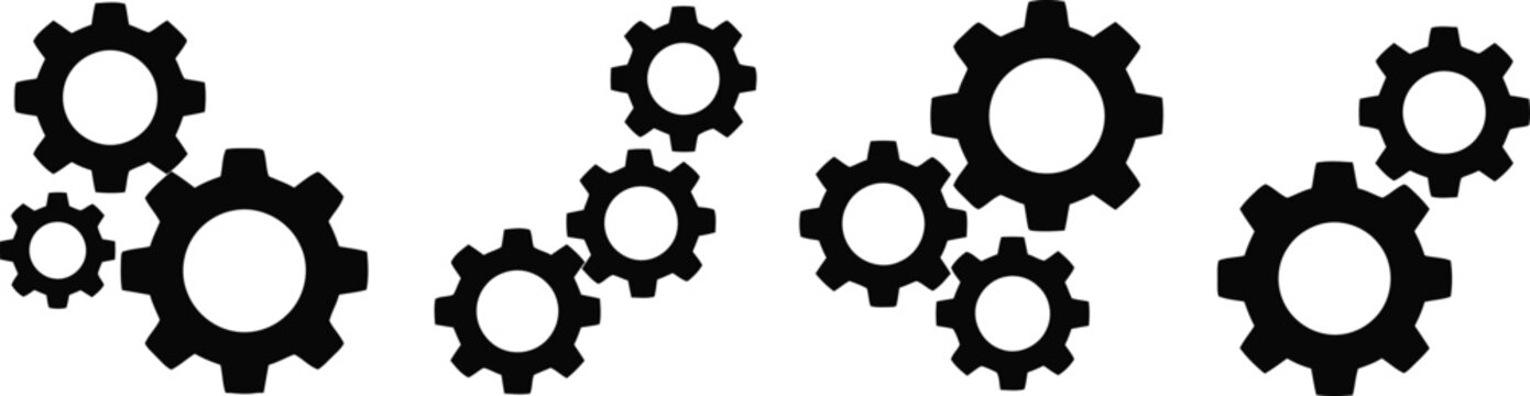 Gears set black silhouettes vector collection for industrial engineering and mechanics design concepts