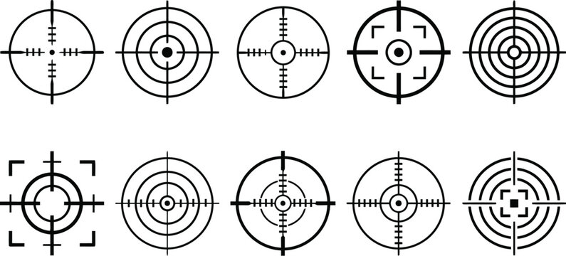 Crosshairs target icons set collection with black silhouettes on white background for design vector illustration