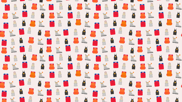 Pattern of Backpacks, Aprons, and Boots