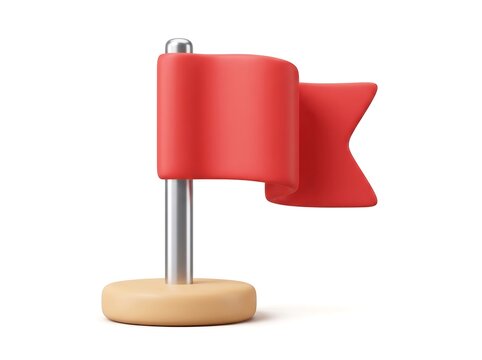 Red fabric flag on wooden base representing goal achievement and milestones with milestone marker 3D