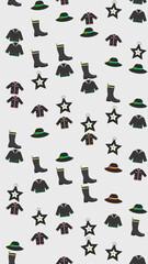 Fototapeta premium Pattern of Rain Boots, Hats, Jackets, and Stars