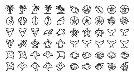 Obraz premium Black-and-white line art icons depicting hands, celestial bodies, and geometric shapes organized in a structured grid for modern graphic design projects.