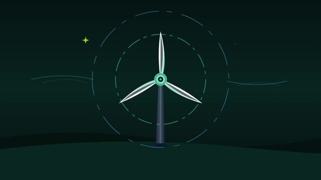 Green leaf transforming into rotating wind turbine for clean energy