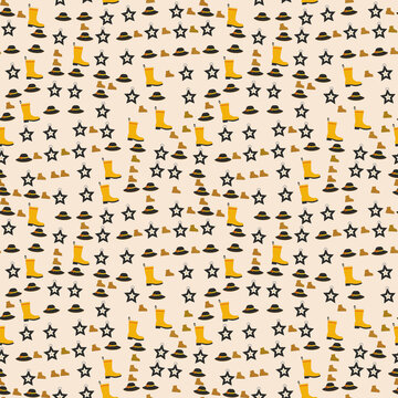 Pattern of rain boots, hats, ankle boots, and stars