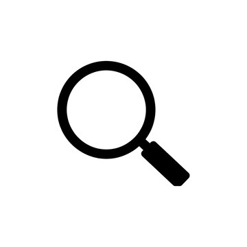Clean black magnifying glass search icon zoom inspection symbol isolated on white background