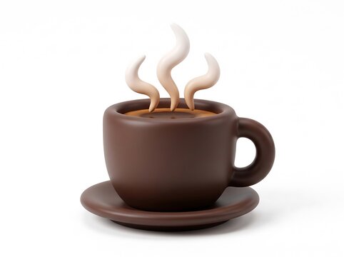 3D clay style illustration of a hot steaming cup of coffee with hot drink