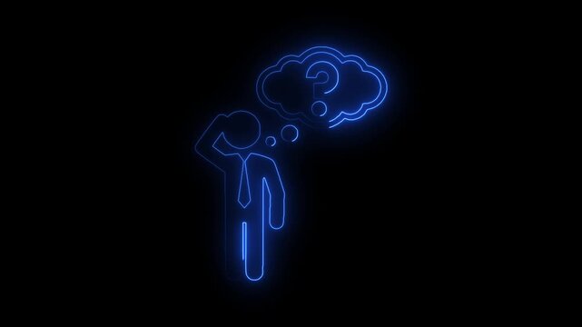 Digital concept of a person thinking with a cloud of question marks in neon style with copy space