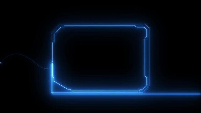 Continuous one neon line drawing of a black square frame, seamless loop animation on black background, minimal geometric outline sketch with smooth motion graphics animation 4k.