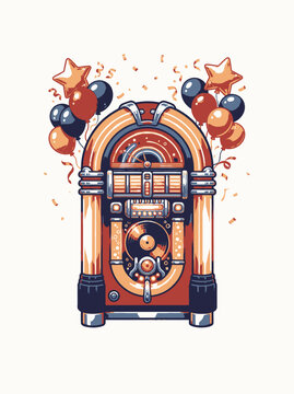 Vintage Retro Jukebox Neon Red Music Machine Illustration Celebration Party Art Design
