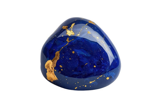 Polished lapis lazuli gemstone with gold flecks on transparent background
