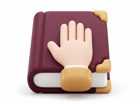 3D cartoon hand resting on a closed hardback book cover with study guide reading habit knowledge