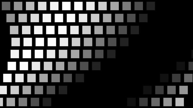 Abstract monochrome square pattern shifting motion design background featuring dynamic geometric tile grid