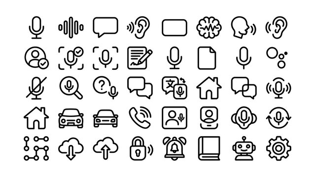 Collection of various communication technology and service icons on transparent background