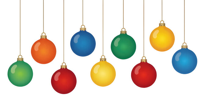 Colorful Christmas Baubles Garland Vector Graphic Isolated White Background Hanging Ornaments