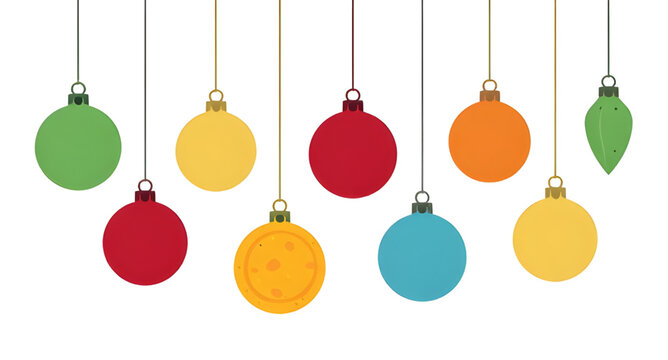 Vector Hanging Christmas Balls Banner Isolated White Background Colorful Festive Baubles