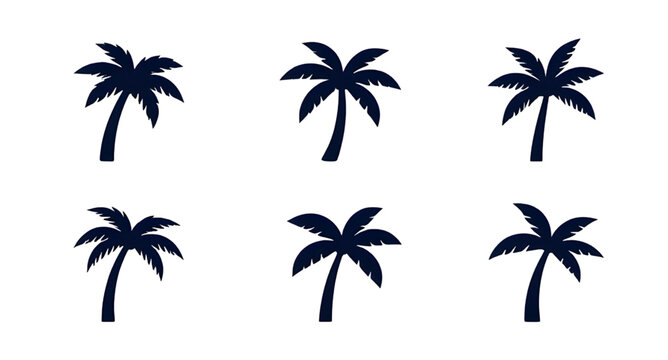 palm-tree, palm, coconut-tree, tropical, beach, summer, island, vacation, paradise, resort, ocean, coast, nature, flora, silhouette, black, set, collection, vector, illustration, graphic, design, icon