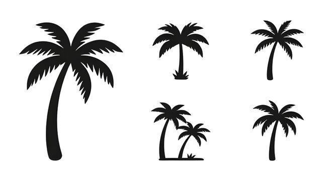 palm-tree, palm, coconut-tree, tropical, beach, summer, island, vacation, paradise, resort, ocean, coast, nature, flora, silhouette, black, set, collection, vector, illustration, graphic, design, icon