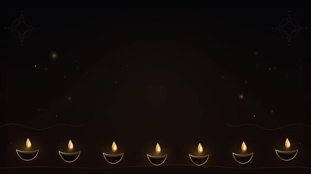 Elegant Diwali luxury retail animated background with glowing diyas, golden particles, rangoli-inspired ornaments and clean central copy space for festive advertising, promotion and product display