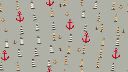Lighthouse and Anchor Seamless Pattern © yunda