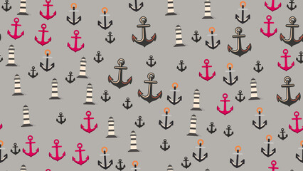 Nautical pattern with anchors and lighthouses © yunda