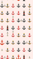 Nautical pattern with anchors and lighthouses © yunda