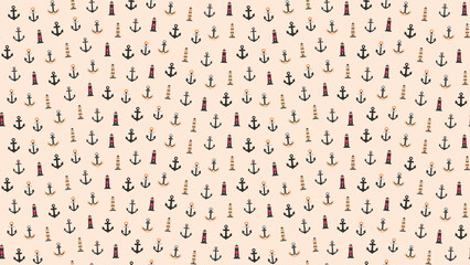 Nautical pattern with anchors and lighthouses © yunda