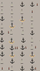 Nautical Pattern with Striped Lighthouses and Anchors © yunda
