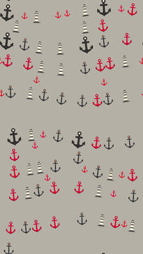 Nautical pattern with anchors and lighthouses
