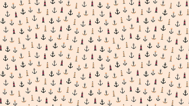 Nautical pattern with anchors and lighthouses