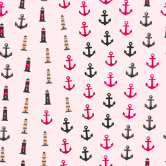 Seamless pattern of anchors and lighthouses © yunda