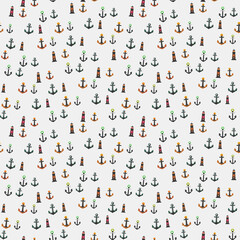 Fototapeta premium Seamless pattern of anchors and lighthouses