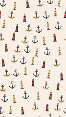 Seamless pattern of lighthouses and anchors © yunda