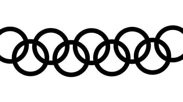 Black outline circular ring shapes linked together in continuous horizontal sequence on white background clip