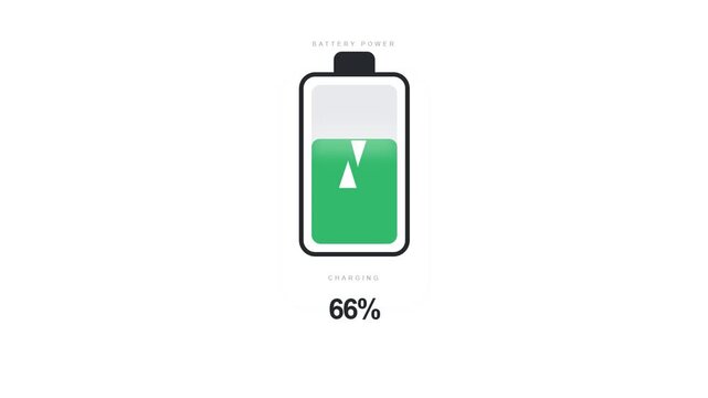 Battery Charging Animation from 0 to 100 Percent on White Background, Clean Minimalist Battery Level Indicator, Charging Progress, Power and Energy Concept
