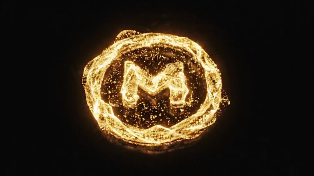 Abstract Hexagonal Grid with Glowing Particles Forming a Symbol M Logo Reveal