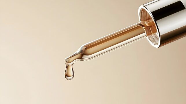 white background cosmetic liquid gel drop from dropper on beige background 3d rendering suitable for skin care serum moisturizer anti aging essence Stock Illustration