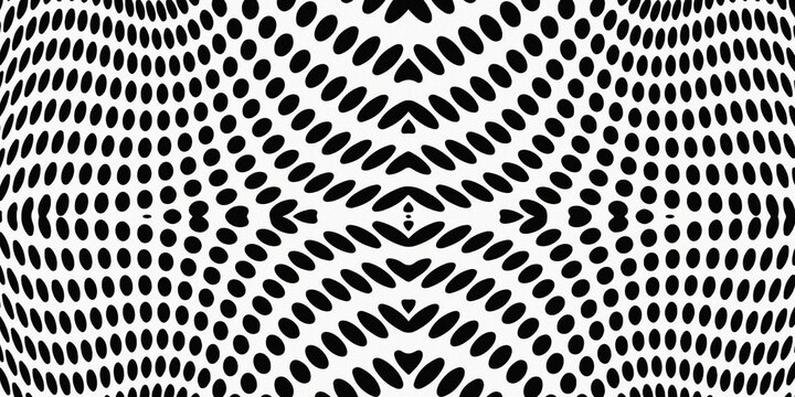 Abstract Black and White Optical Illusion Halftone Pattern Background with Wavy Dot Effect